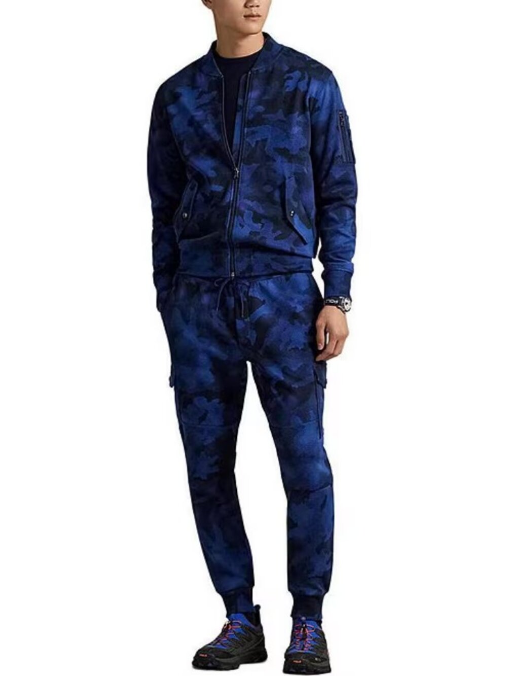 NWT XL SET Polo Ralph Lauren Blue Camo Double-Knit Cargo Bomber and Joggers VHTF - Picture 2 of 16